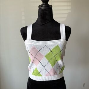 NWT 27 Mile Argyle Knit Crop Top - White, Pink, Green